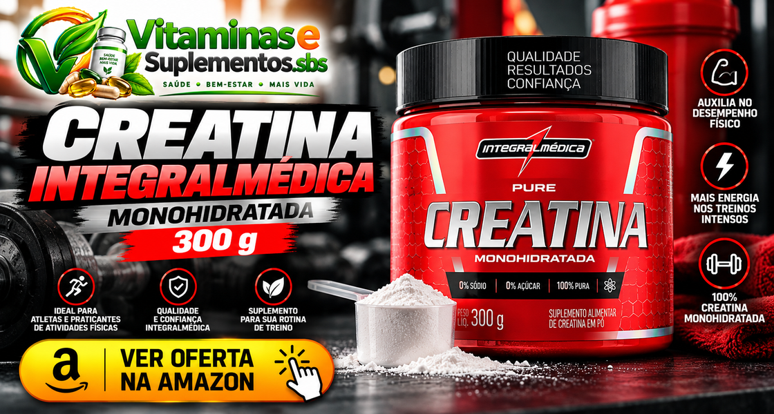 Creatina monohidratada Integralmédica de 300 g para suplementação esportiva.