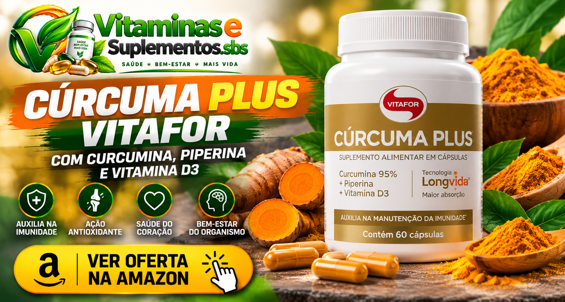 Curcuma Plus Vitafor em cápsulas, suplemento alimentar à base de cúrcuma.